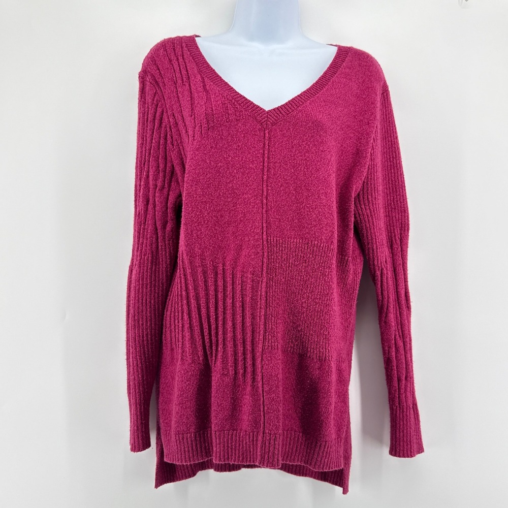 Sundance‎ Sweater Small S Pink Magenta Silk Blend V-Neck Ribbed Textured Tunic